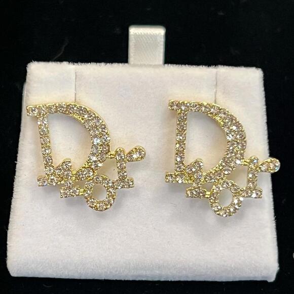 Christian Dior Gold and CZ Button Stud Earrings (CDXX020) - Picture 1 of 4